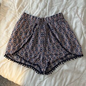 Divided by H&M Elastic Waist Navy Blue and Orange Print Shorts